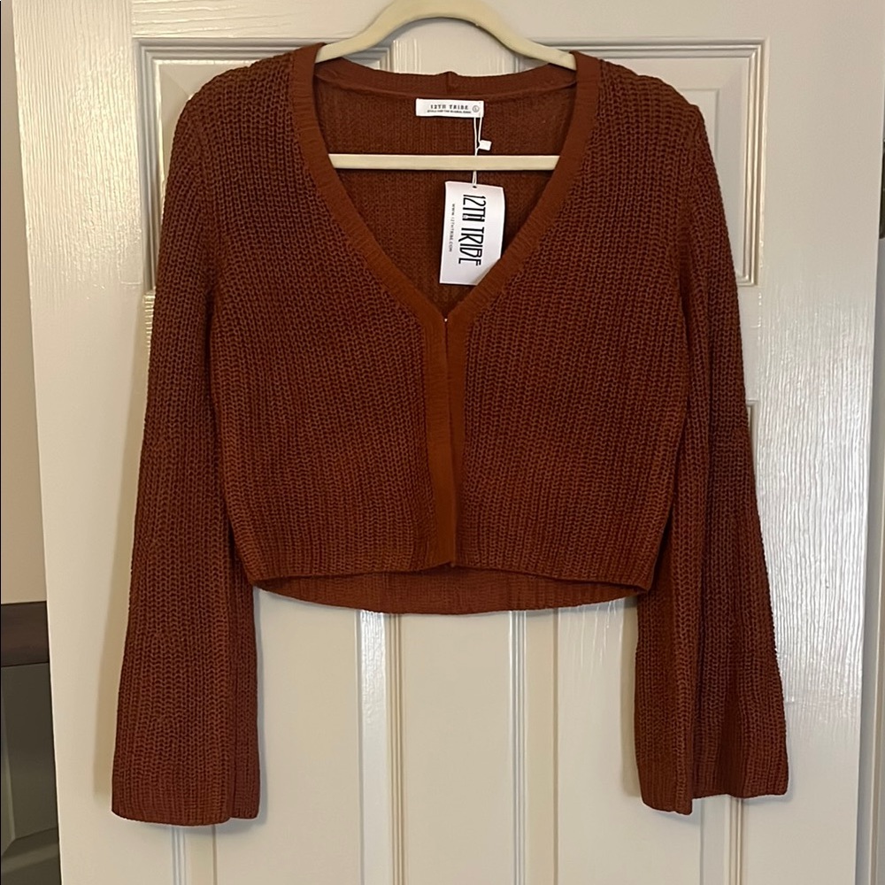 12th tribe Rust Knit Cropped Cardigan